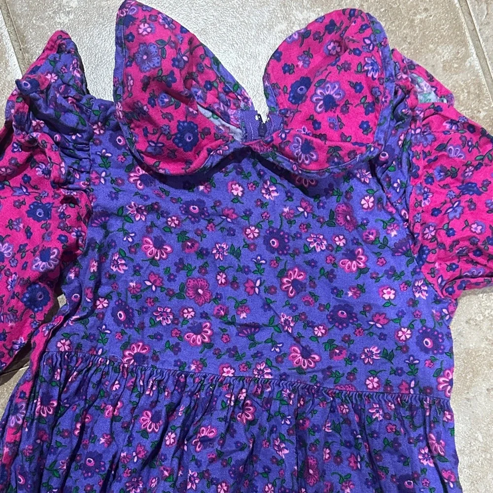 Vibrant Pink and Purple Floral Kids Dress - Picture 2 of 3